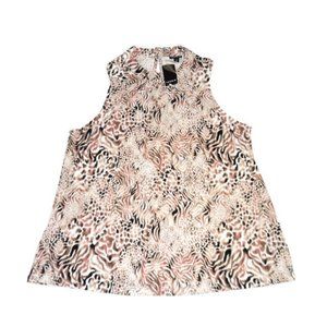 New Torrid Khaki White Animal Print Mock Neck Top Blouse Shirt 2 2X